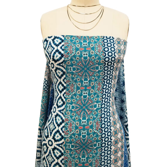 P-1545-504-PEACOCK-PEACH - PRINTED WOOL DOBBY 100% POLYESTER