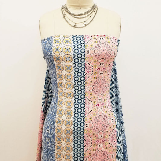 P-1545-698-DENIM-PINK- PRINTED RAYON CHALLIS 100% RAYON CHALLIS