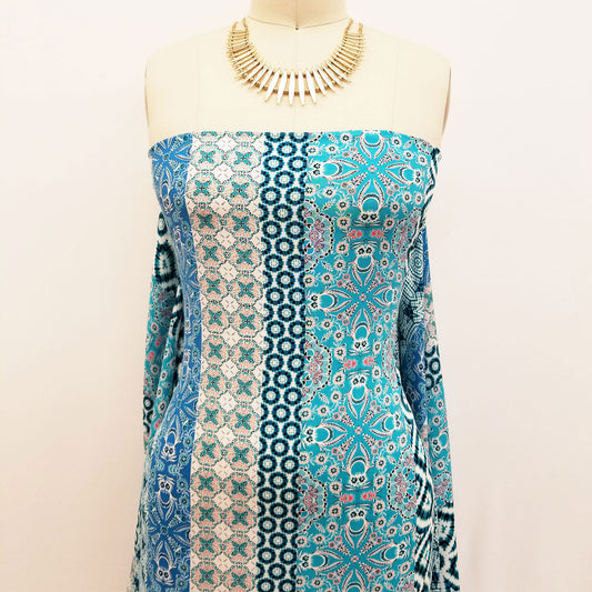 P-1545-698-PEACOCK-PEACH- PRINTED RAYON CHALLIS 100% RAYON CHALLIS