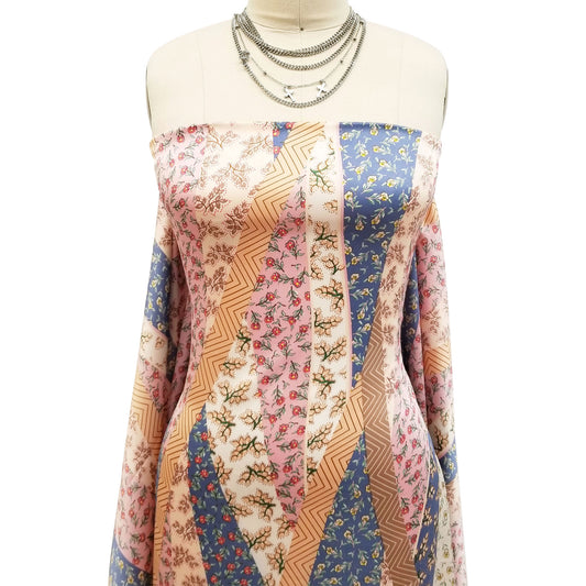 P-1547-456-DENIM-STEEL-PINK - PRINTED STRETCH SATIN 100% POLY