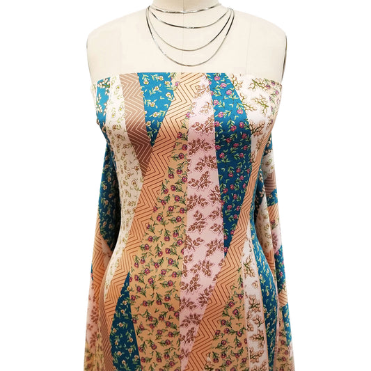 P-1547-456-PEACOCK-PEACH - PRINTED STRETCH SATIN 100% POLY