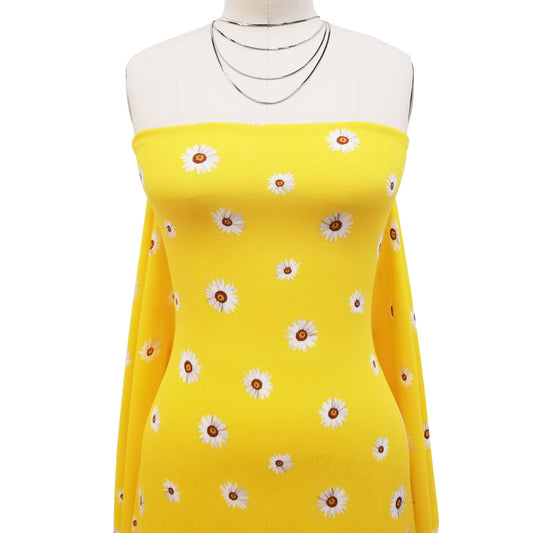P-1563-636-YELLOW-WHITE PRINTED CREPON 100% RAYON CREPON