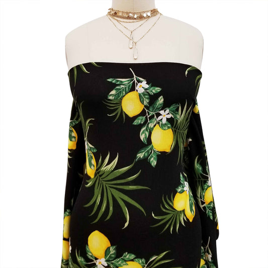 P-1571-636-BLACK-LEMON PRINTED CREPON 100% RAYON CREPON