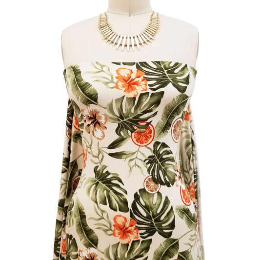 P-1579-668-ECRU-TANGERINE - PRINTED DTY 92% POLY 8% SPANDEX DTY DOUBLE SIDED BRUSH