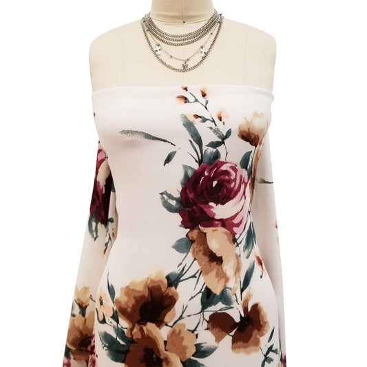 P-162-504-OFFWHITE-MOCHA - PRINTED WOOL DOBBY 100% POLYESTER