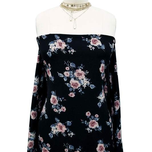 P-163-586-BLACK-DUSTY-BLUSH - PRINTED CREPE CHIFFON 97% POLY 3% SPANDEX