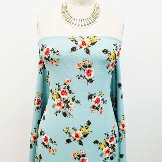 P-163-586-CANAL-BLUE-TANGERINE - PRINTED CREPE CHIFFON 97% POLY 3% SPANDEX