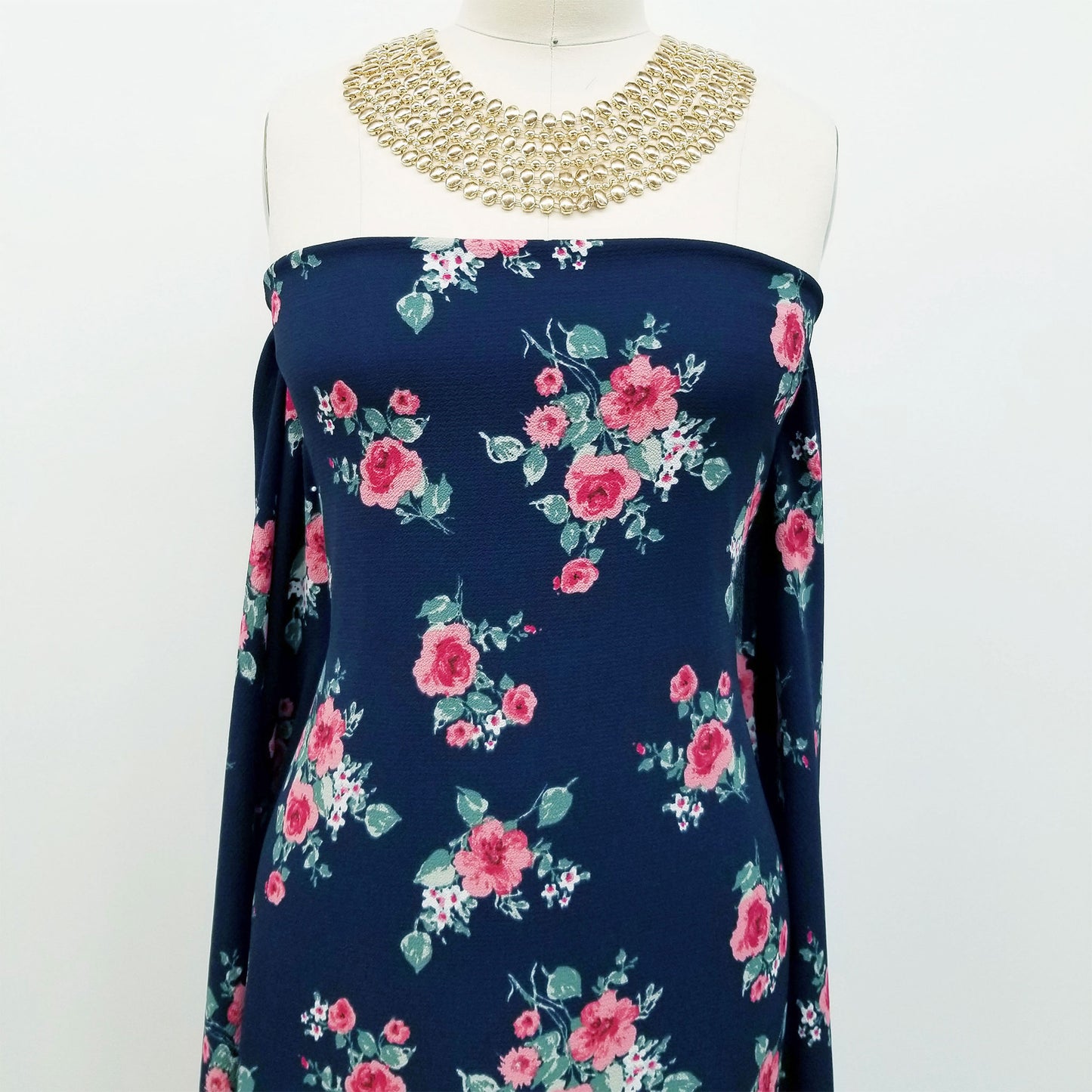 P-163-586-NAVY-CORAL - PRINTED CREPE CHIFFON 97% POLY 3% SPANDEX