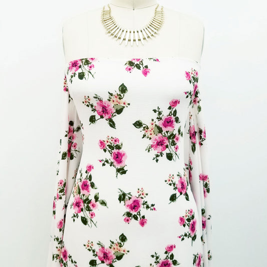 P-163-586-OFFWHITE-PINK - PRINTED CREPE CHIFFON 97% POLY 3% SPANDEX