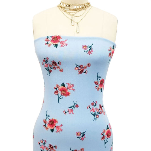 P-1650-698-SKY-BLUE-RED- PRINTED RAYON CHALLIS 100% RAYON CHALLIS