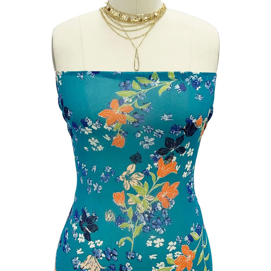 P-17-501-TURQUOISE-ORANGE - PRINTED 100% POLYESTER HI MULTI CHIFFON WASH