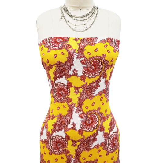 P-1739-636-YELLOW-OFFWHITE PRINTED CREPON 100% RAYON CREPON