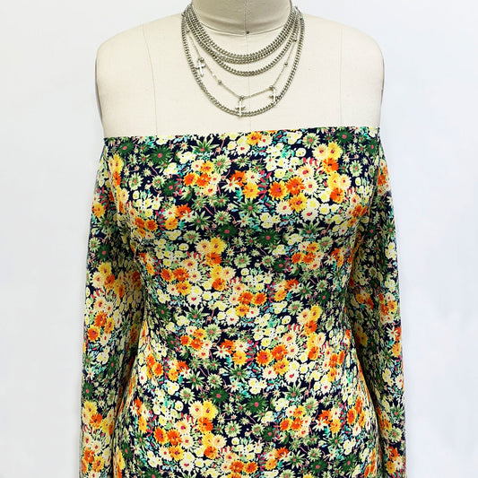 P-1759-586-NAVY-YELLOW - PRINTED CREPE CHIFFON 97% POLY 3% SPANDEX