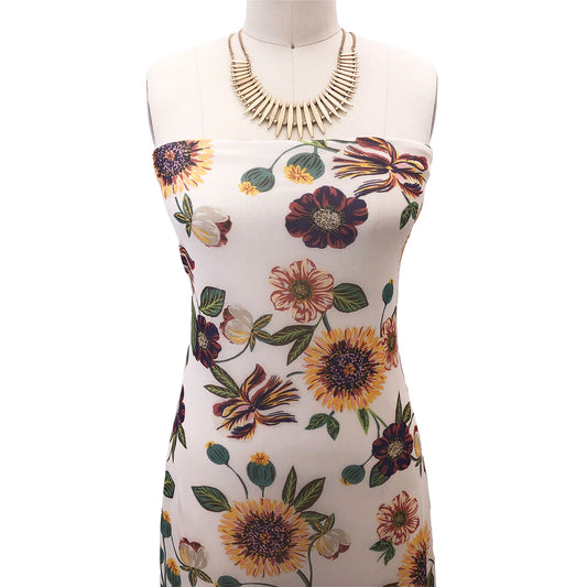 P-1790-453-ECRU-MARSALA - PRINTED POLY POWER MESH 92%POLY 8%SPANDEX