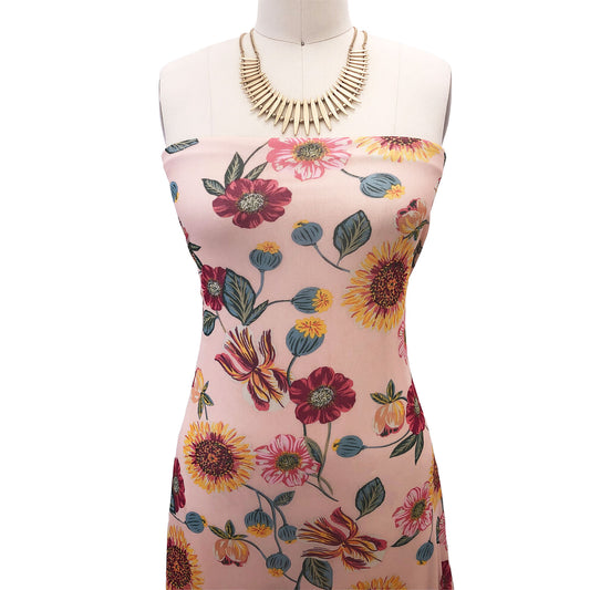 P-1790-453-PEACH-HOT-CORAL - PRINTED POLY POWER MESH 92%POLY 8%SPANDEX