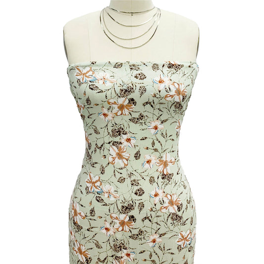 P-1801-636-SAGE-CARAMEL PRINTED CREPON 100% RAYON CREPON