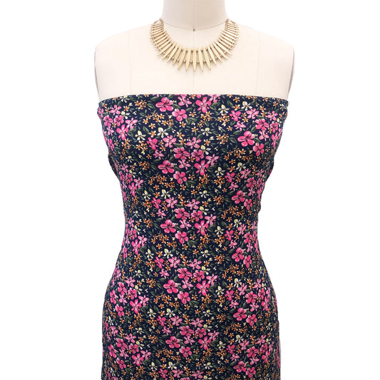 P-1805-636-NAVY-HOT-PINK PRINTED CREPON 100% RAYON CREPON