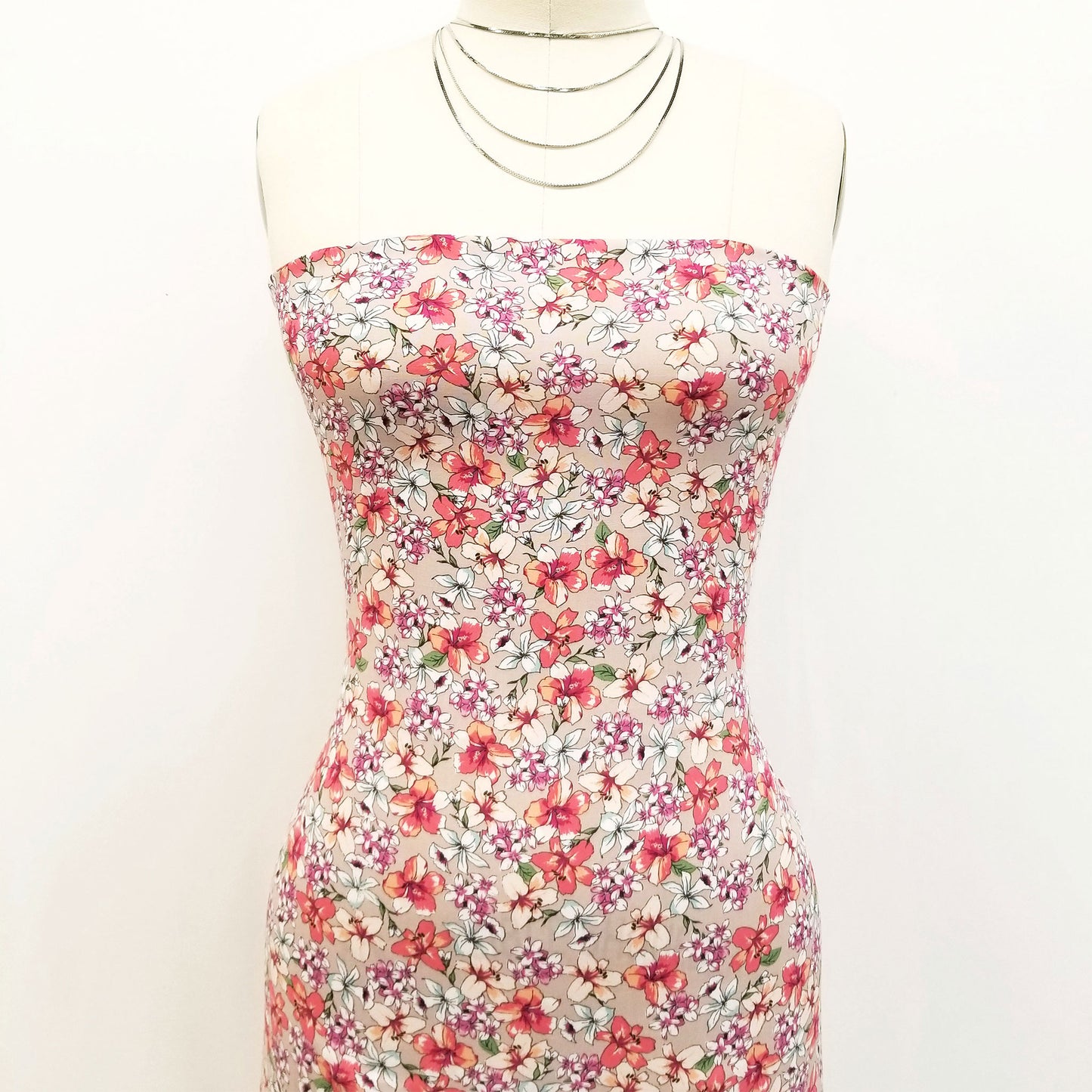 P-1868-698-BISQUE-CORAL- PRINTED RAYON CHALLIS 100% RAYON CHALLIS