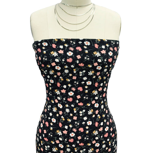 P-1889-636-BLACK-CORAL PRINTED CREPON 100% RAYON CREPON