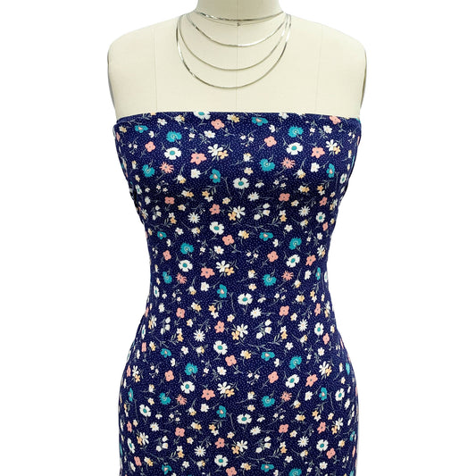 P-1889-636-NAVY-TURQUOISE PRINTED CREPON 100% RAYON CREPON