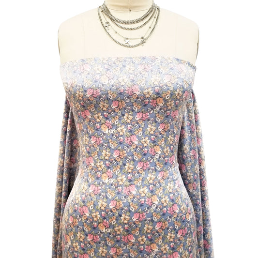 P-1892-456-BLUE-ROSE - PRINTED STRETCH SATIN 100% POLY