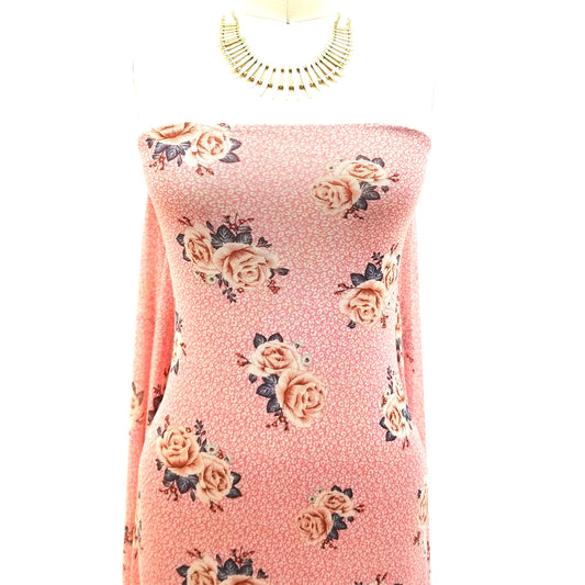 P-1921-453-CORAL-PEACH - PRINTED POLY POWER MESH 92%POLY 8%SPANDEX