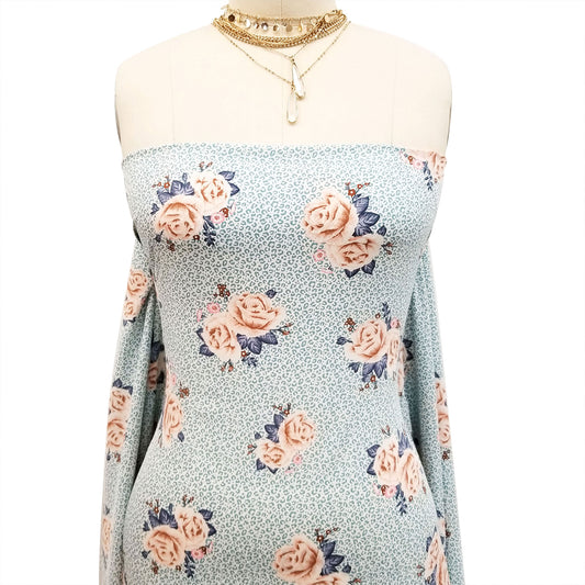 P-1921-793-BLUE-HAZE-MOCHA PRINTED SILEX 90% POLYESTER 10% SPANDEX