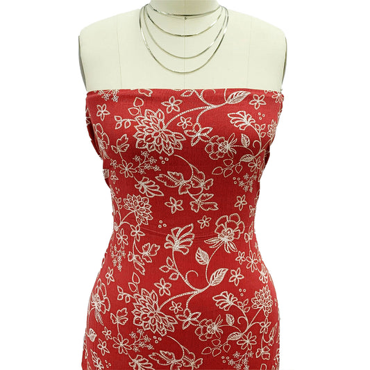 P-1933-636-CINNABAR-ECRU PRINTED CREPON 100% RAYON CREPON