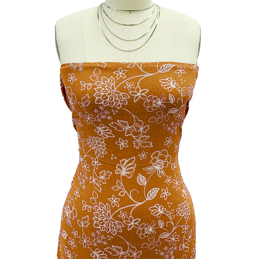 P-1933-636-GOLDEN-OCHRE-ECRU PRINTED CREPON 100% RAYON CREPON