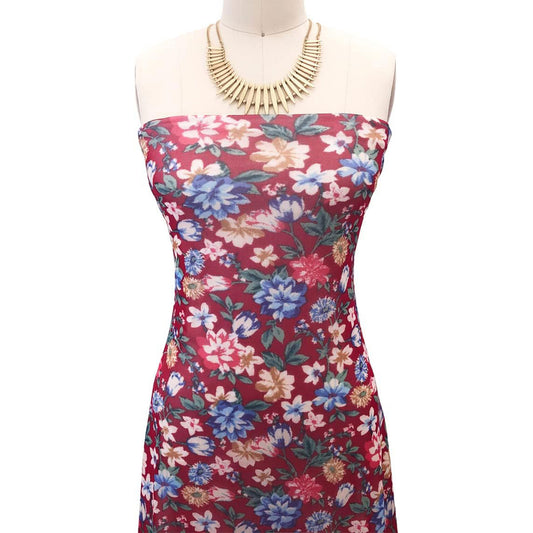 P-1940-453-RED-PERIWINKLE - PRINTED POLY POWER MESH 92%POLY 8%SPANDEX