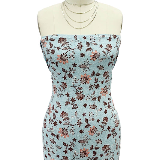 P-1946-636-BLUE-GLOW-CORAL PRINTED CREPON 100% RAYON CREPON