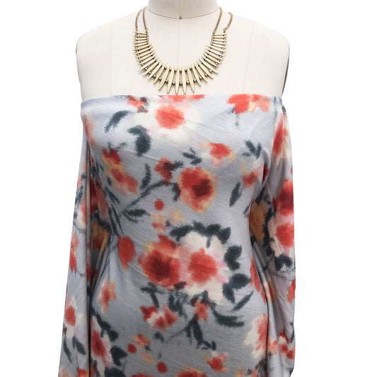 P-1948-506-ANTIQUE-SILVER-CORAL - PRINTED FRENCH TERRY 63%POLY 33%RAYON 4% SPANDEX