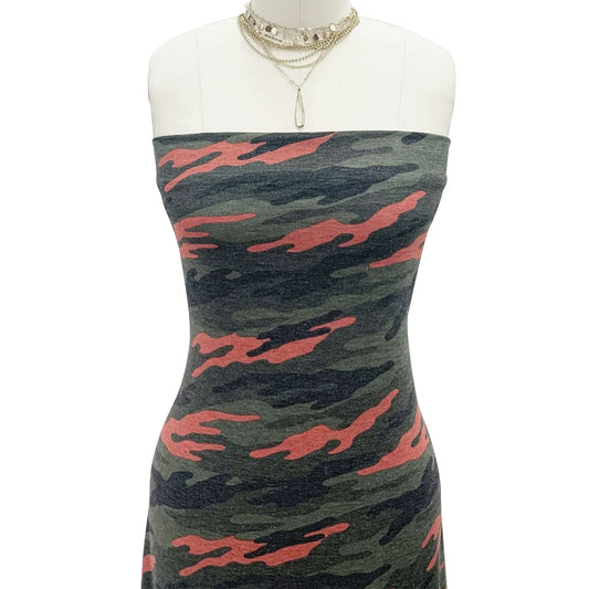 P-197-506-RED-OLIVE - PRINTED FRENCH TERRY 63%POLY 33%RAYON 4% SPANDEX