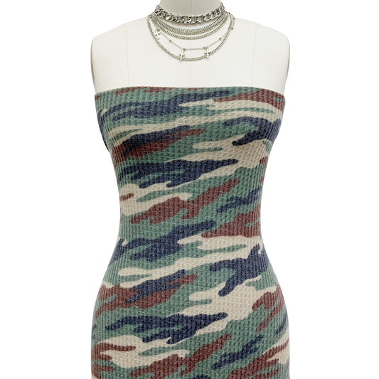 P-197-779-ARMY-GREEN-BROWN - PRINTED WAFFLE BRUSHED 78% POLY 18% RAYON4% SPANDEX