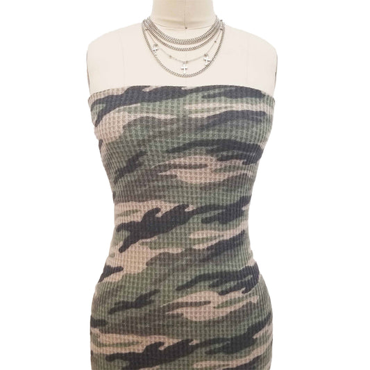 P-197-779-ARMY-GREEN-CHARCOAL - PRINTED WAFFLE BRUSHED 78% POLY 18% RAYON4% SPANDEX