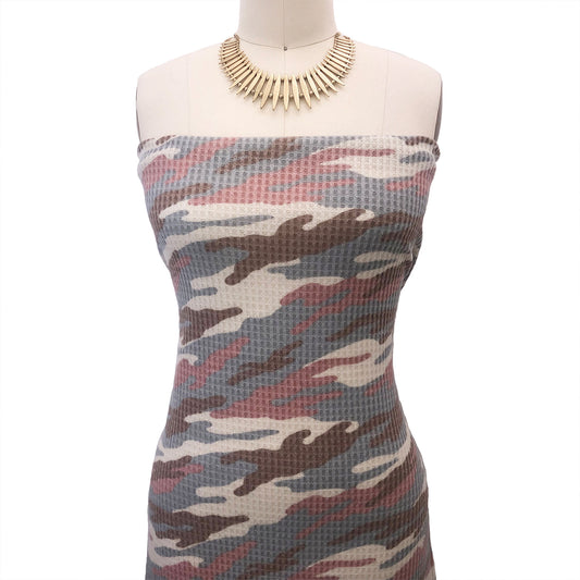 P-197-779-DUSTY-BLUE-MOCHA - PRINTED WAFFLE BRUSHED 78% POLY 18% RAYON4% SPANDEX