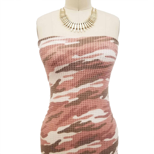P-197-779-DUSTY-PINK-TAUPE - PRINTED WAFFLE BRUSHED 78% POLY 18% RAYON4% SPANDEX