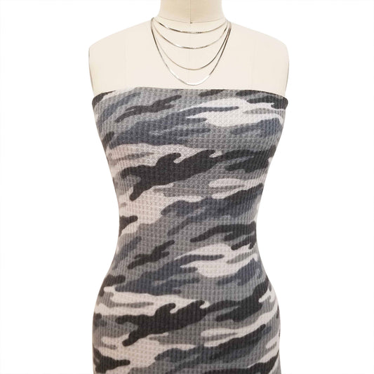 P-197-779-GREY-BLACK - PRINTED WAFFLE BRUSHED 78% POLY 18% RAYON4% SPANDEX