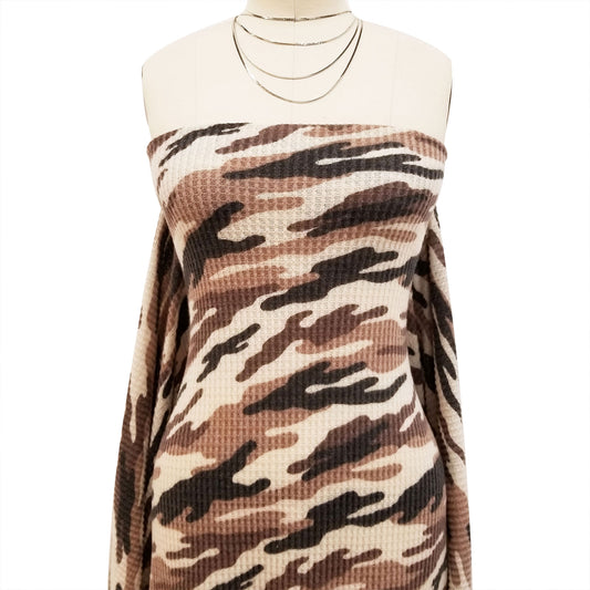 P-197-779-MOCHA-BLACK - PRINTED WAFFLE BRUSHED 78% POLY 18% RAYON4% SPANDEX