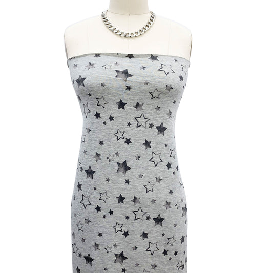 P-2100-506-HEATHER-GREY-BLACK-PRINTED FRENCH TERRY 63%POLY 33%RAYON 4% SPANDEX