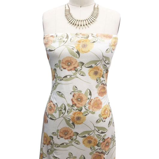 P-2130-636-IVORY-CANTALOUPE PRINTED CREPON 100% RAYON CREPON