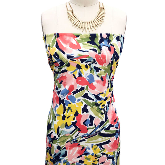 P-2155-702-OFF-WHITE-CORAL-GREEN - PRINTED SCUBA CREPE 97% POLY 3% SPANDEX