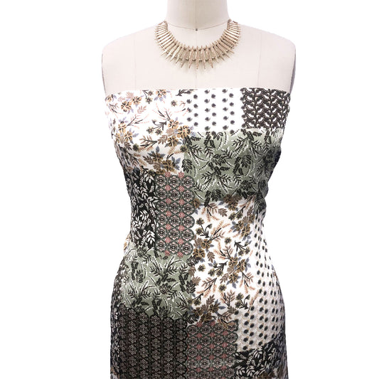 P-2160-456-SAGE-CAMEL - PRINTED STRETCH SATIN 100% POLY