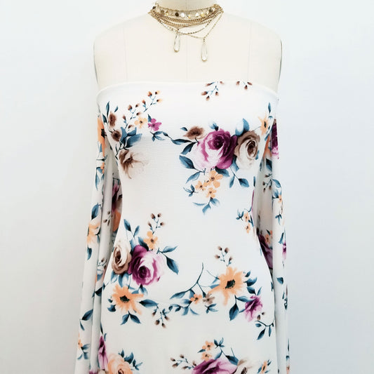 P-231-586-OFFWHITE-MELON - PRINTED CREPE CHIFFON 97% POLY 3% SPANDEX