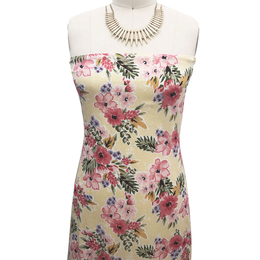 P-2402-636-BANANA-CORAL PRINTED CREPON 100% RAYON CREPON