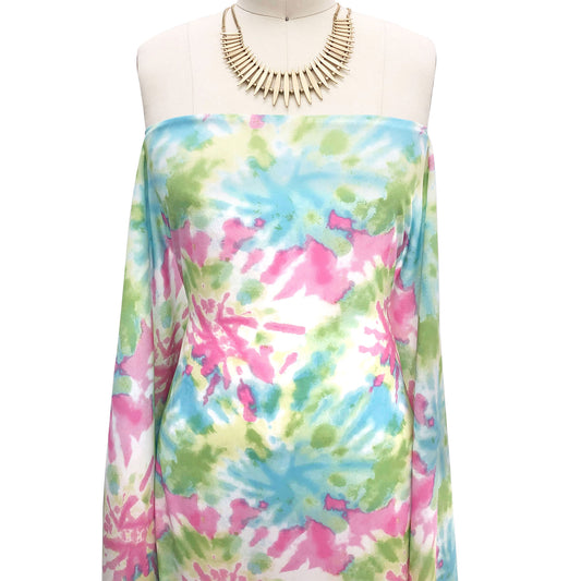 P-2450-504-AQUA-PINK - PRINTED WOOL DOBBY 100% POLYESTER