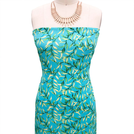 P-2477-504-TURQUOISE-KIWI - PRINTED WOOL DOBBY 100% POLYESTER