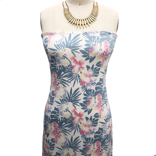 P-2503-550-IVORY-CORAL - PRINTED CREPE VISCOSE 96% VISCOSE 4% SPANDEX