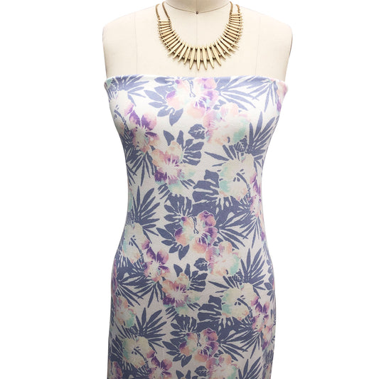 P-2503-550-IVORY-LILAC - PRINTED CREPE VISCOSE 96% VISCOSE 4% SPANDEX