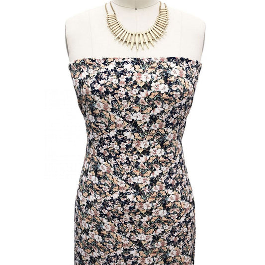 P-2526-754-NAVY-PEACH-LATTE - PRINTED POLY MOROCCAN 100% POLY